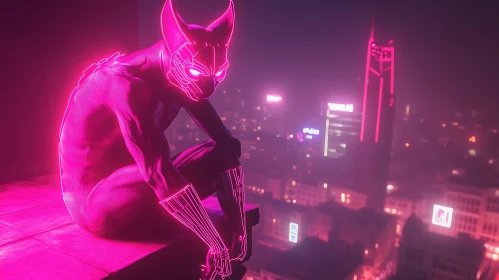 Pink Neon Character in Futuristic City