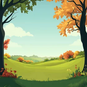 Scenic Autumn Landscape with Green Meadow