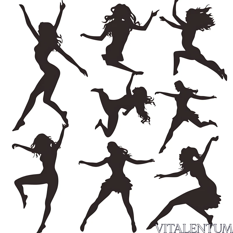 Graceful Dancing Women Silhouette Collection AI Image