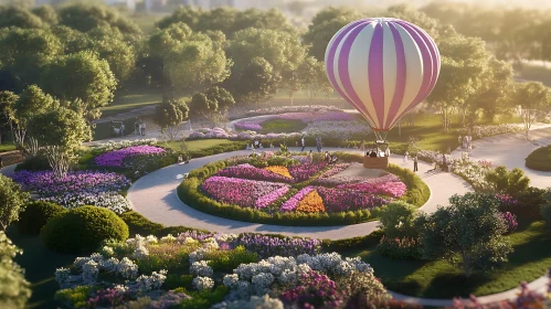 Scenic Flower Garden and Hot Air Balloon