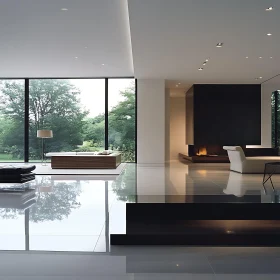 Sleek Interior with Nature View and Fireplace