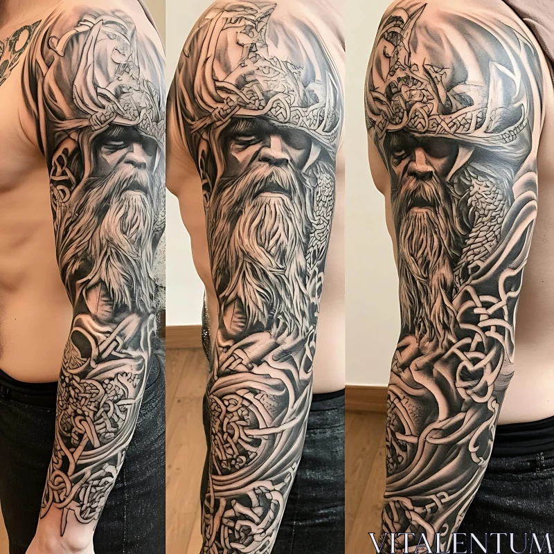 Bearded Warrior Sleeve Tattoo Design AI Image