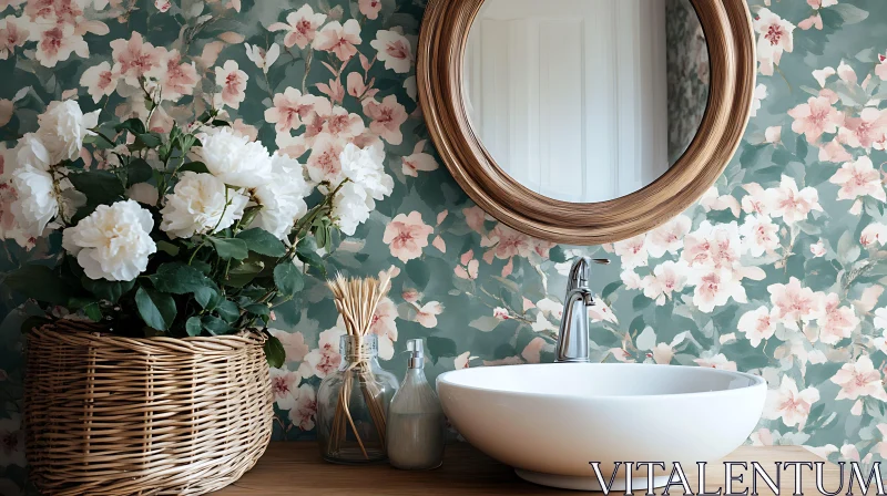 Vintage Bathroom Decor with Flowers AI Image