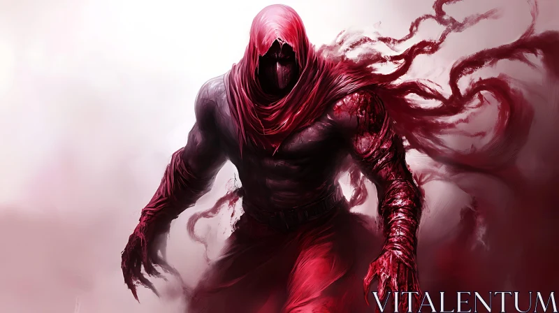 Enigmatic Hooded Warrior in Red AI Image