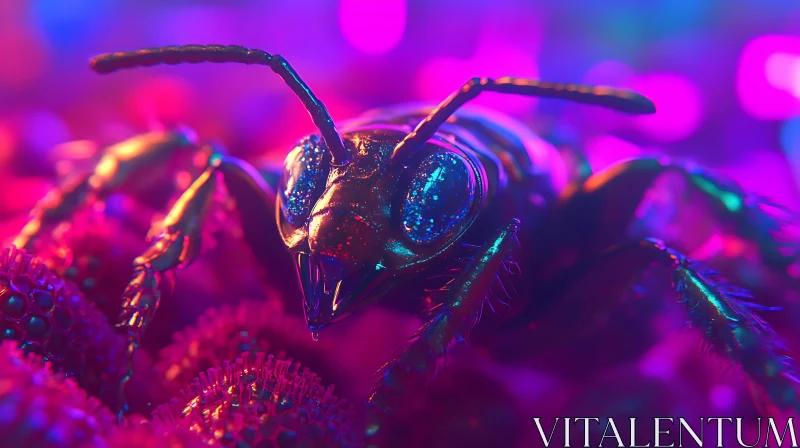 AI ART Bee Close-Up in Neon Glow