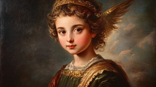 Winged Child Portrait in Classic Painting Style