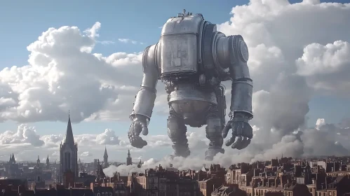 Colossal Robot Over Cityscape