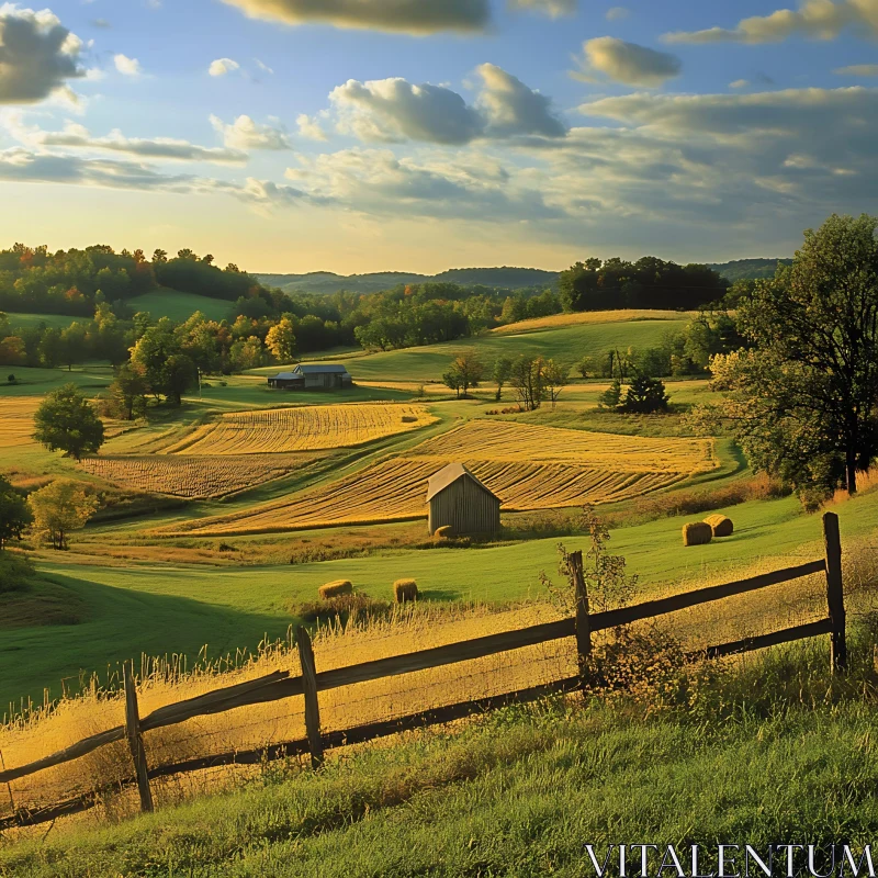 Idyllic Countryside View at Golden Hour AI Image