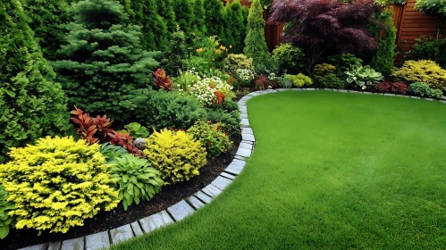 A Beautiful Garden with Green Lawn