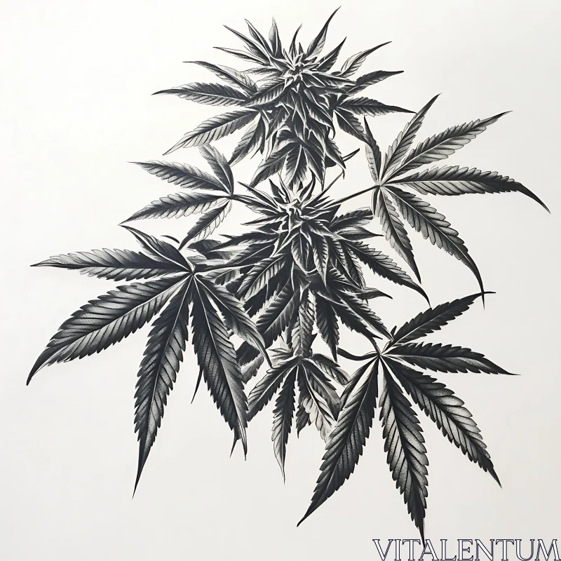 AI ART Detailed Plant Leaves in Monochrome