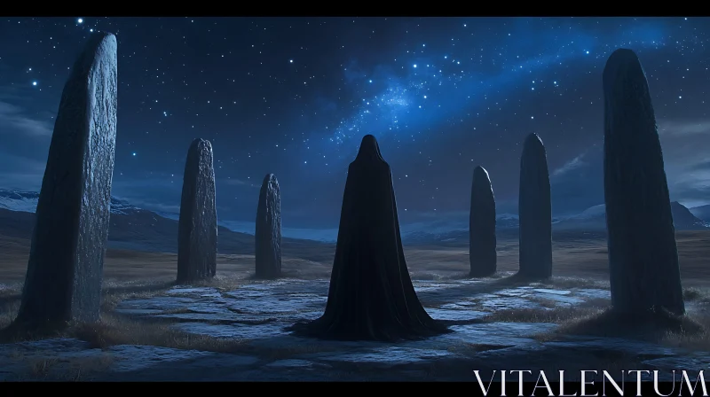 AI ART Standing Stones and Figure at Night