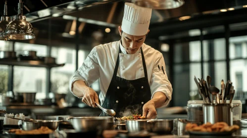 Chef at Work in a Restaurant Kitchen