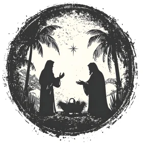 Black and White Nativity Silhouette