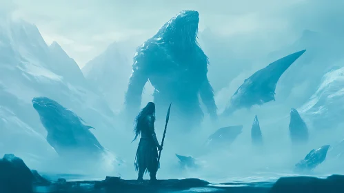 Frozen Battle: Warrior vs Colossal Monster