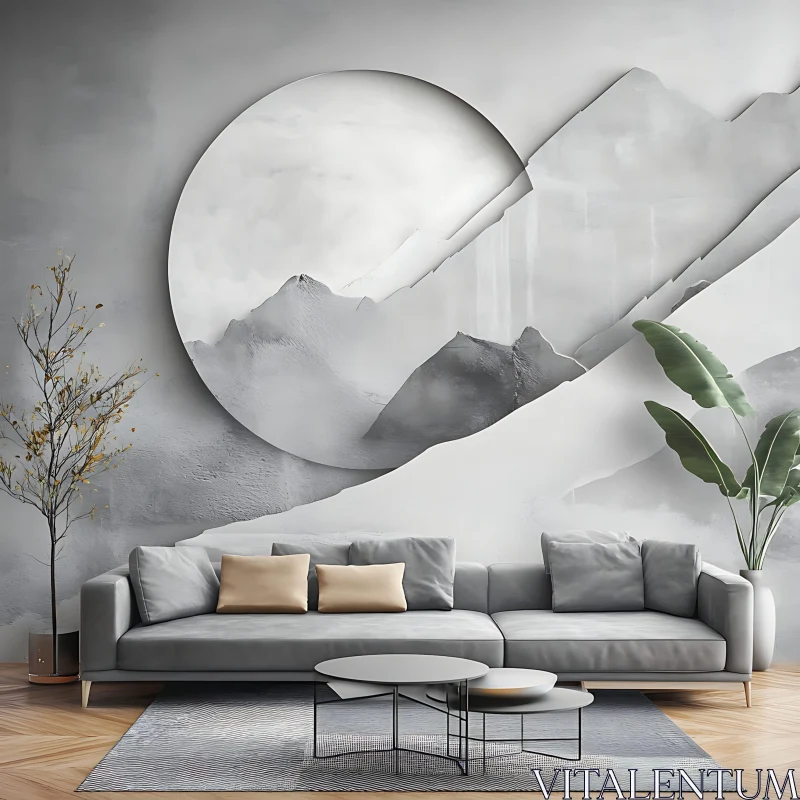 AI ART Modern Living Room with Mountain Art