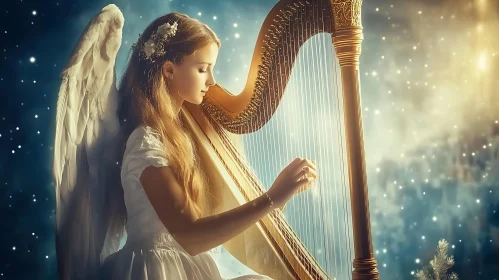 Celestial Angel with Golden Harp