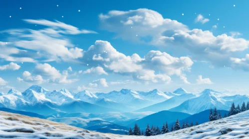 Snow-Covered Landscape with Clouds: A Dreamlike Nature Illustration
