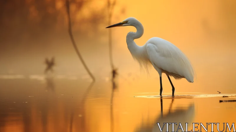 Sunrise Sanctuary: Egret Standing in Water at Dawn AI Image