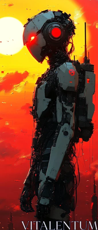 Futuristic Cyborg at Sundown AI Image