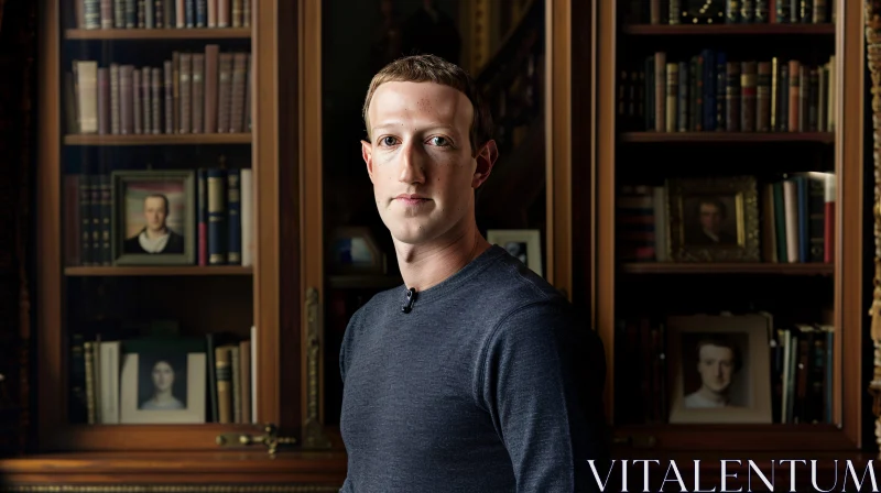 AI ART Portrait of Mark Zuckerberg in a Library Setting