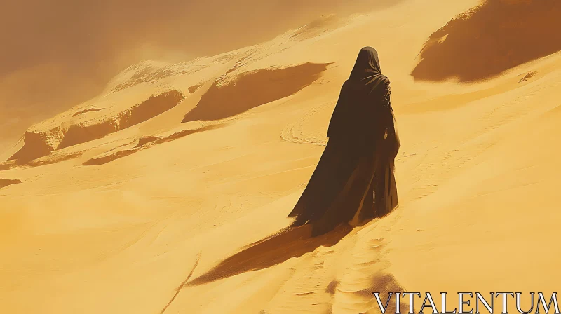 Solitary Journey Through the Desert Dunes AI Image