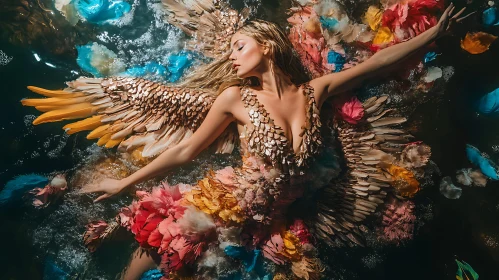 Feathered Woman Floating in Water