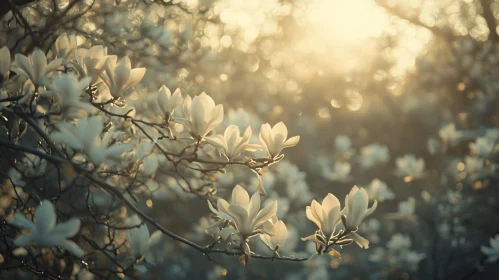 Tranquil Magnolia Flowers in Golden Light