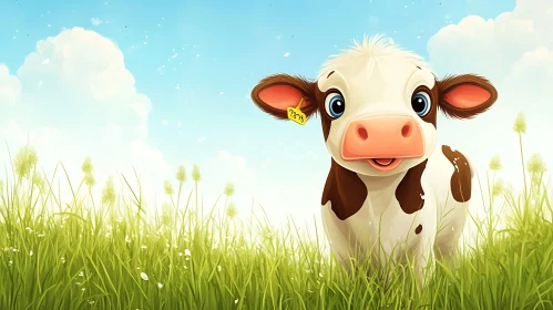 Cartoon Cow Amidst Greenery