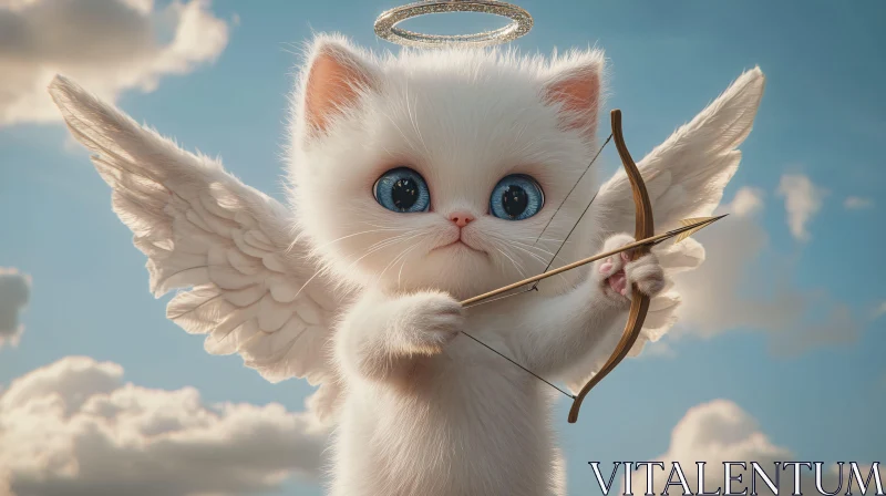 AI ART Cute Kitten with Wings and Halo