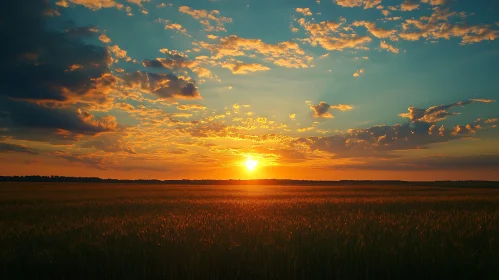 Sunset Over Golden Field