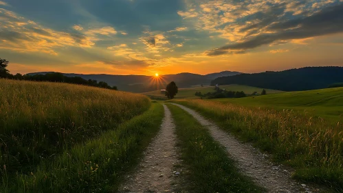 Golden Hour Field Path Scenery