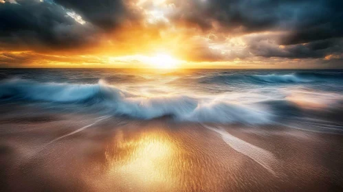 Golden Sunset Over the Ocean with Dramatic Clouds