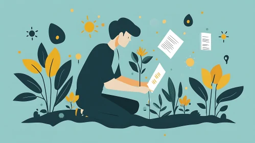 Minimalist Reader Art with Plants