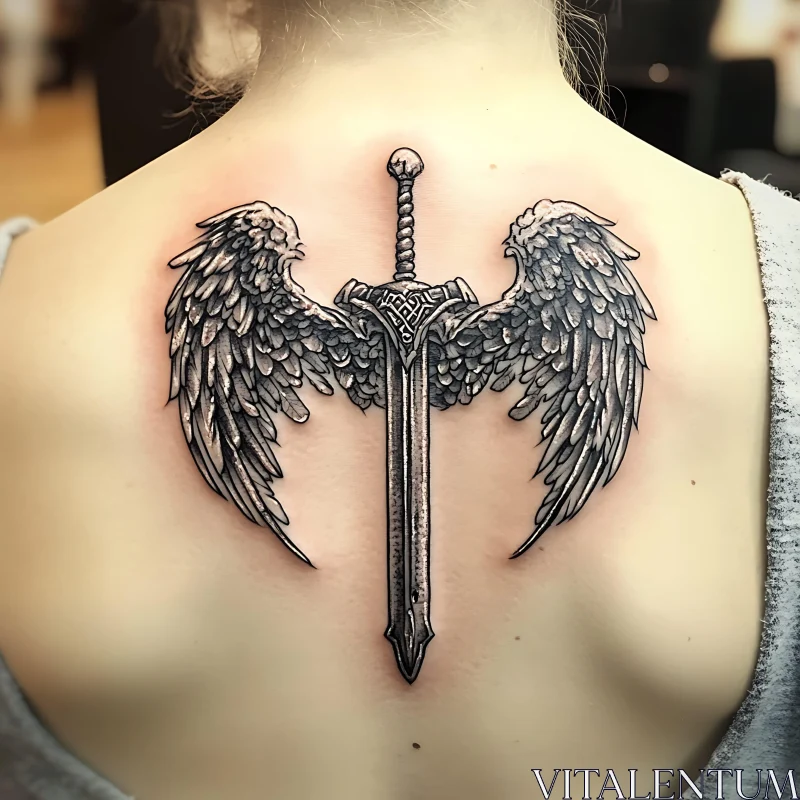 Intricate Sword and Wing Tattoo Design AI Image