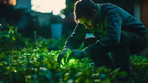 Gardener Tending Greenery