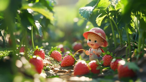 Child in Strawberry Patch