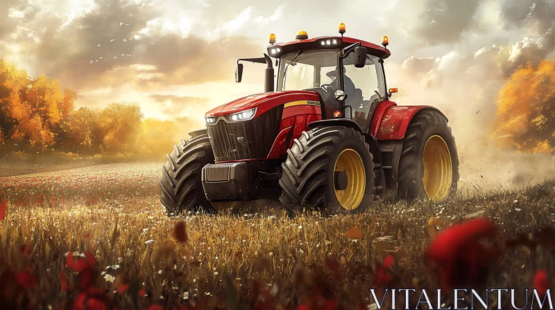 Agricultural Landscape with Tractor AI Image