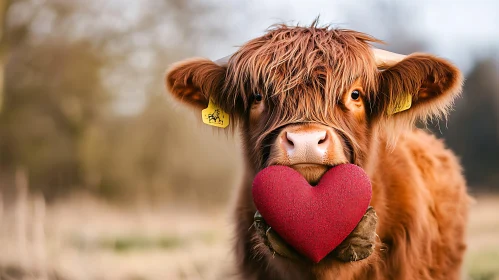 Fluffy Cow with Heart of Love