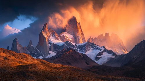 Fiery Sky Over Majestic Mountain Peaks