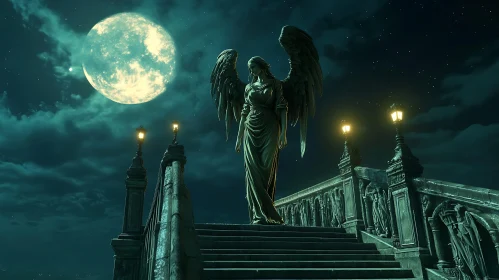 Moonlit Angel on Stone Bridge