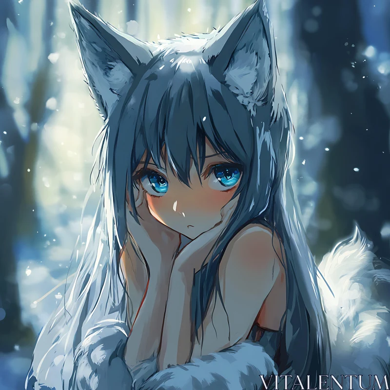 Serene Wolf Girl Anime Style AI Image