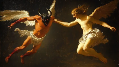 Classical Painting of Angel vs Demon