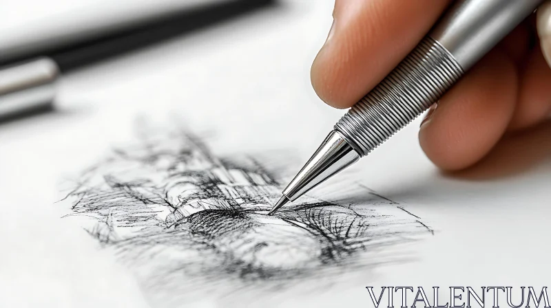 Detailed Sketch with Mechanical Pencil AI Image