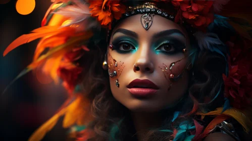 Colorful Feather Makeup and Costume in Exotic Fashion