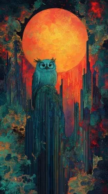 Mystical Owl and Moon Landscape