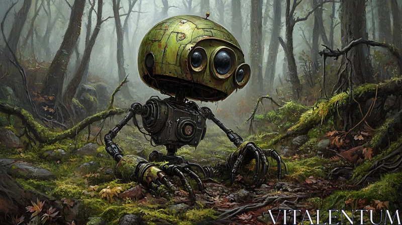 Mossy Robot in Overgrown Woods AI Image