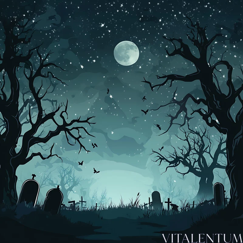 AI ART Halloween Night Graveyard Scene