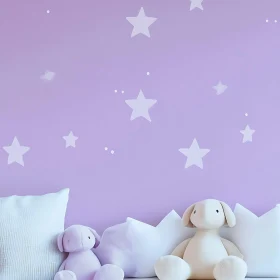 Lavender Starry Wall with Plush Toys