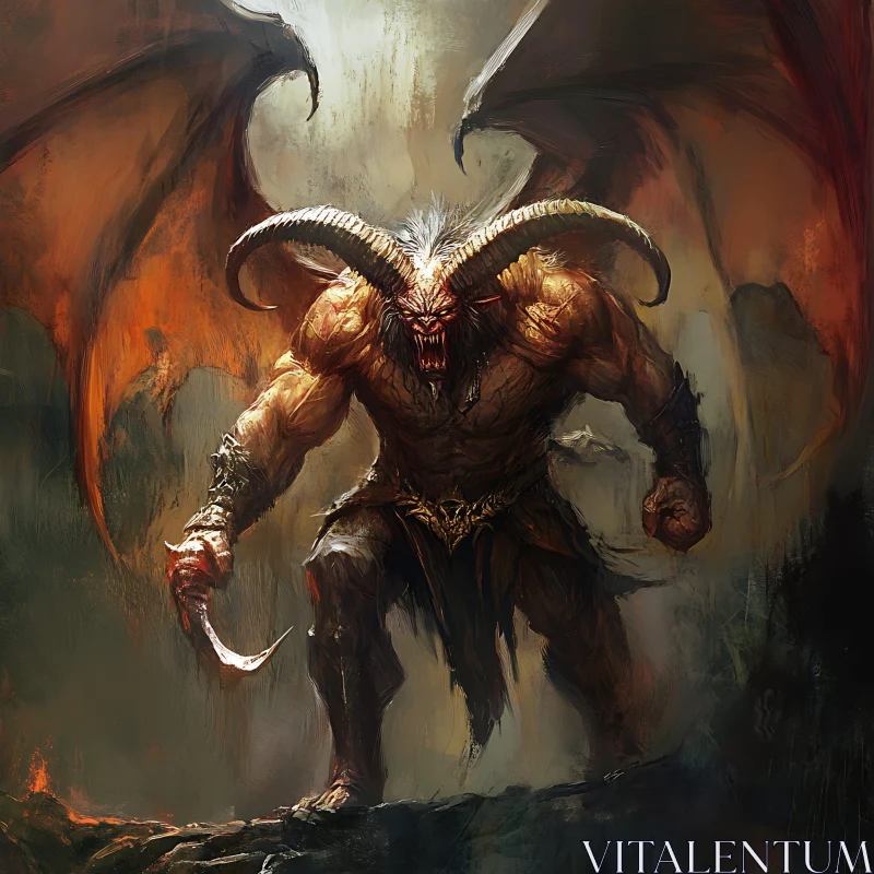 AI ART Winged Demon with Horns and Blade