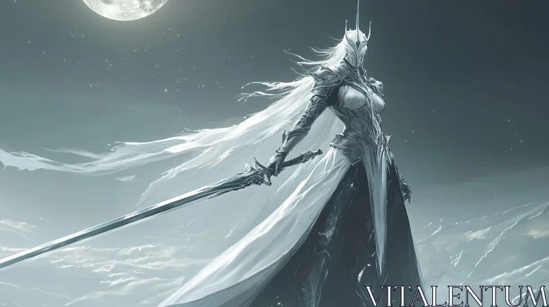 Armored Figure Under Moonlight AI Image